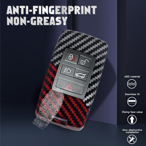 x xotic tech Glossy Black/Red Mix Color Carbon Fiber Texture Hard Plastic Key Fob Cover Case Compatible with Land Rover Range Rover Sport Evoque 2018-up, Defender 2020-up, Discovery 2019-up