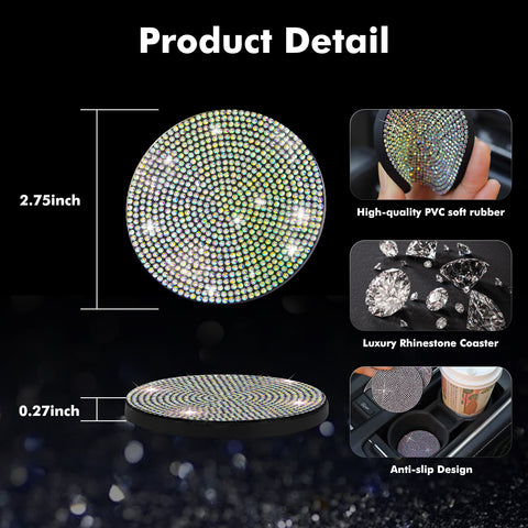 2pcs Cute Bling Car Cup Holder Coaster with Rhinestone Auto Interior Accessories