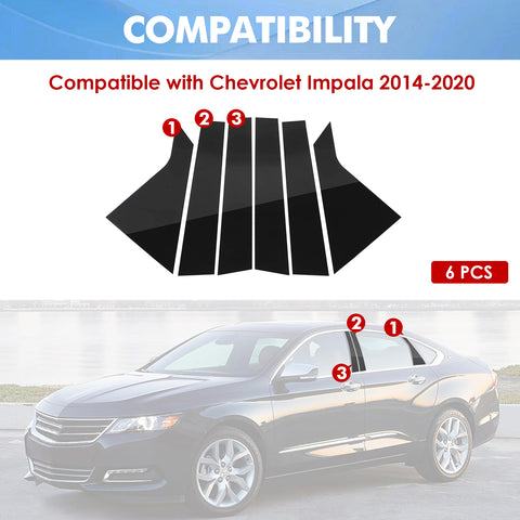 For Chevrolet Impala 2014-2020 6PCS Black Pillar Posts Door Trim Piano Cover Kit