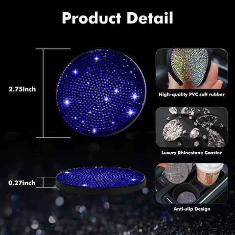 2pcs Cute Bling Car Cup Holder Coaster with Rhinestone Auto Interior Accessories