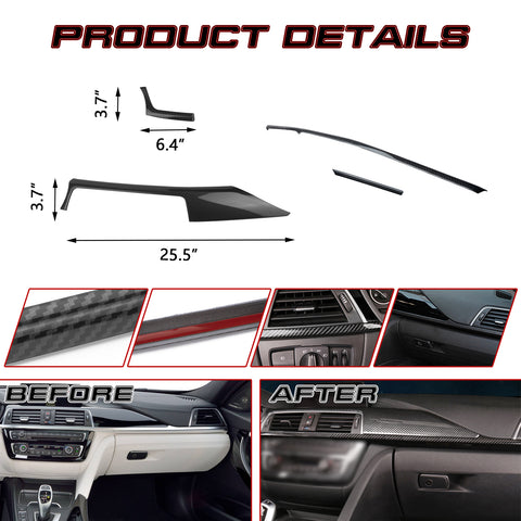 4PCS Carbon Fiber Style Dashboard Upper+Lower Strip Molding Trim For BMW F30 F31
