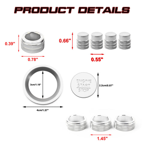 Silver Engine Start Button AC Knob Navigation Combo Cover For Honda Civic 2022+