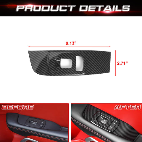 Car Interior Window Lift Button Switch Cover Trim Accessories Decoration, Carbon Fiber Pattern, Compatible with Dodge Challenger 2015-up
