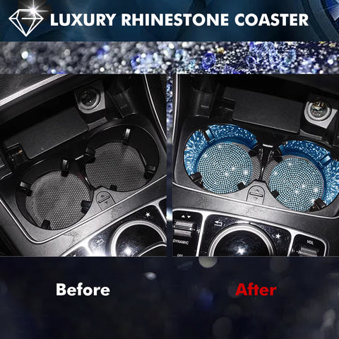 2pcs Cute Bling Car Cup Holder Coaster with Rhinestone Auto Interior Accessories