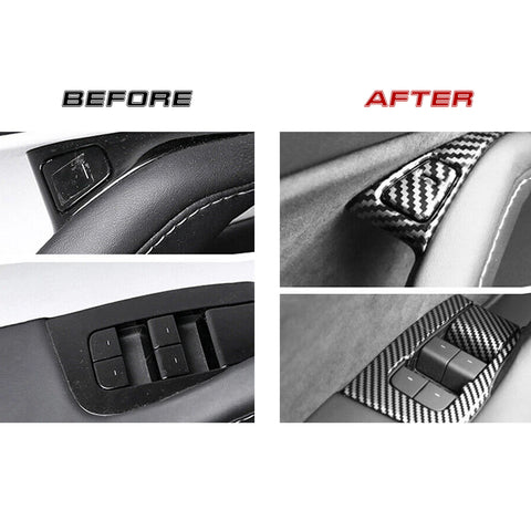 Carbon Fiber Style Window Switch Panel Cover Trim for Tesla Model 3 2021-2023