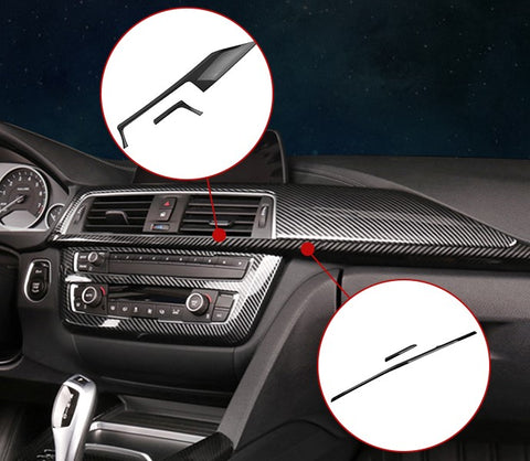 4PCS Carbon Fiber Style Dashboard Upper+Lower Strip Molding Trim For BMW F30 F31