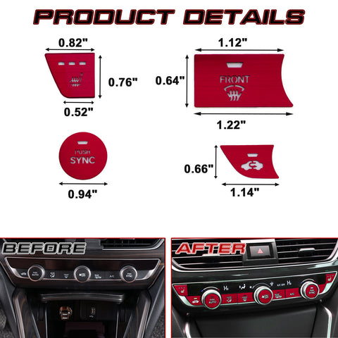 Red Aluminum Center Console Dashboard Switch Cover Trim For Honda Accord 2018-21