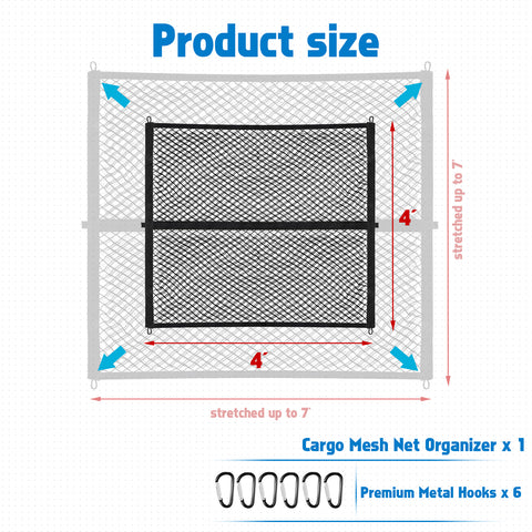 4' x 4' Double-Layer Elastic Cargo Mesh Net Organizer for Pickup Trucks Trailers