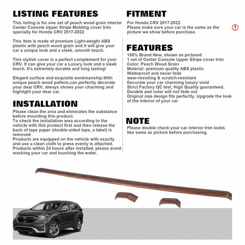 Peach Wood Grain Center Console Upper Stripe Cover Decor For Honda CR-V 17-2022