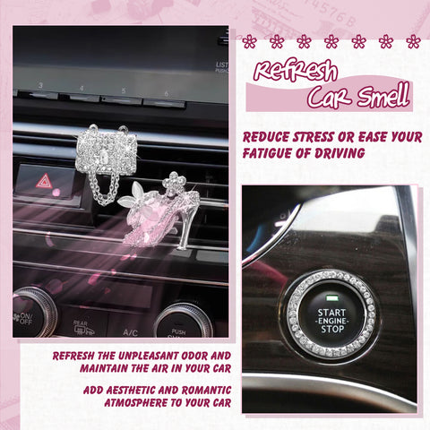 Crystal Bling Car Air Vent Clip Engine Start/Stop Button Ring Cover Decoration