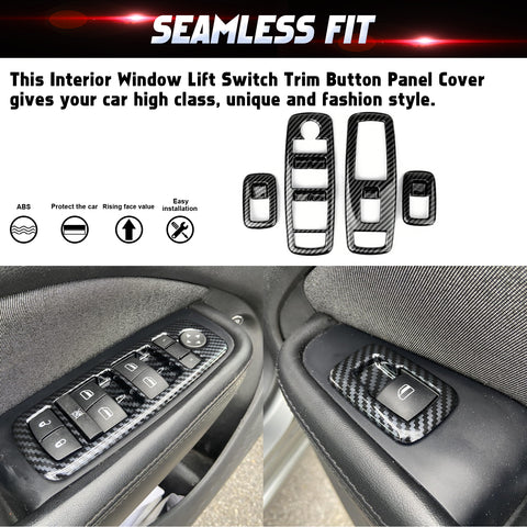 Carbon Fiber Style Door Handle Bowl Window Lift Switch Cover For Dodge Charger 2011-23