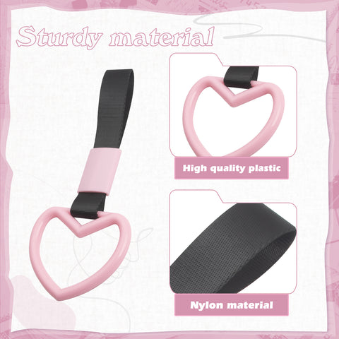 Xotic Tech 2 Pieces JDM Heart Shaped Car Handle Straps, Rear Bumper Warning Loops Heart-Shaped Ring for Cars, SUV, Subway, Bus Interior Exterior Decoration