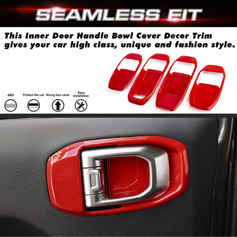 x xotic tech Door Handle Bowl Cover Decor Trim for Jeep Wrangler JL JLU 2018-up Gladiator JT 2020-up Interior Accessories(4Pcs)