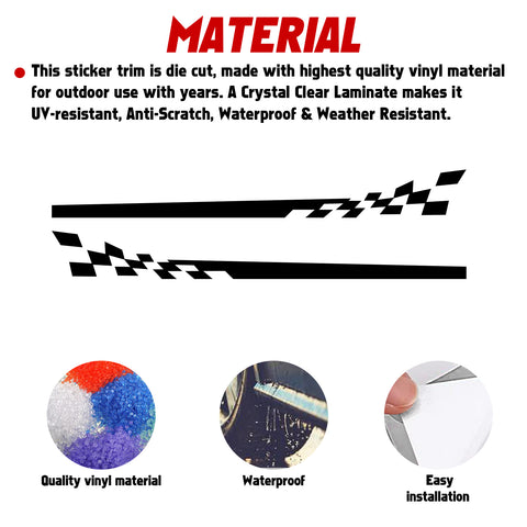 78" Reflective Car Door Body Side Door Vinyl Stripe Graphic Decal Sticker Colorful Checkered Racing Flag Style 2Pcs
