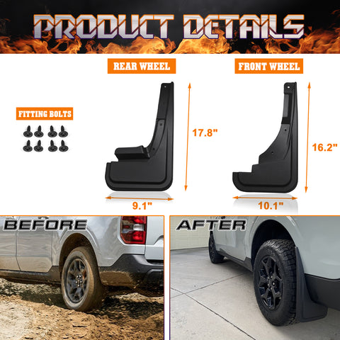 4pcs Full Set Mud Flaps Mudguard Fender For Ford Maverick 2022 2023 Front & Rear