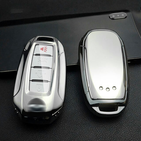 Xotic Tech Soft Silver TPU Full Covered Transparent Button Remote Control Key Fob Shell Protector Compatible with Infiniti Q50 Q60 QX50 QX55 QX60