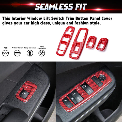 Carbon Fiber Style Door Handle Bowl Window Lift Switch Cover For Dodge Charger 2011-23