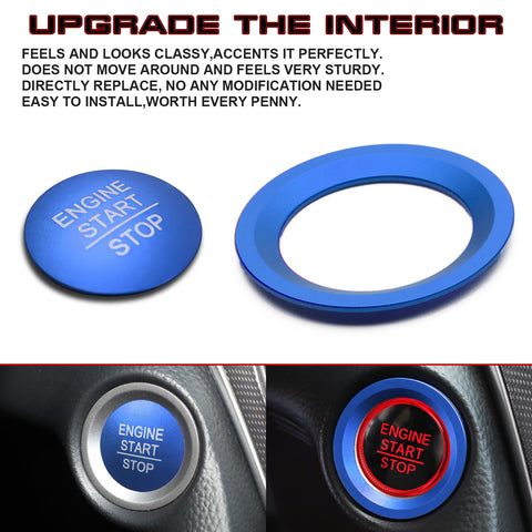 Blue Sporty Engine Start Push Button Switch Trim For Honda Civic Accord 10th Gen