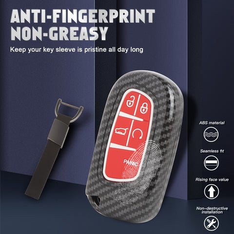 Glossy Carbon Fiber Style Remote Key Fob Shell+ Keychain For Jeep Grand Cherokee Compass