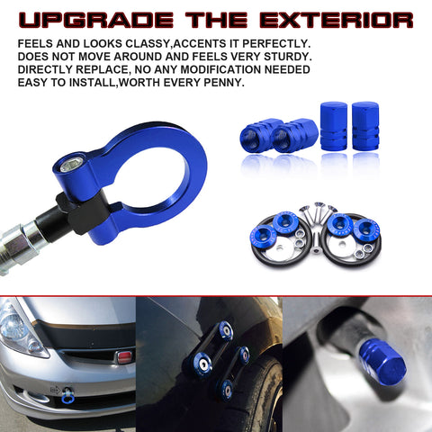 Set Tow Hook+Tire Valve Caps+Release Fasteners For Honda Fit 2010-2014 CRZ 2011+