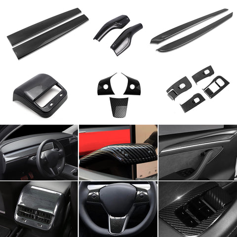 Carbon Fiber Style Interior Accessories Decor Trim For Tesla Model 3 Y 2021-2023