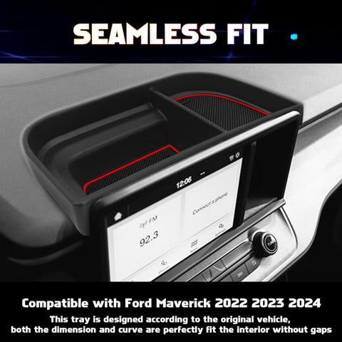 Xotic Tech Center Console Dash Tray Dashboard Storage Box Organizer Compatible with Ford 2022 2023 2024 Maverick Accessories Dash Insert Tray with Anti-Slip Mat (Red)