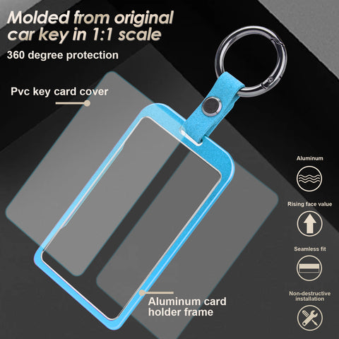 x xotic tech Transparent Card Key Holder, Card Protective Case Cover Comapatible with Tesla Model Y/3/S/X Cybertruck Accessories, Full Protection Key Fob Shell Key Chain(Aluminum Alloy)