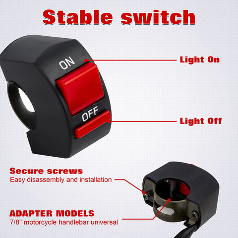 x xotic tech Motorcycle Handlebar Switch ATV Light Kill Switch w/On Off Push Button For U5 U7 U2 Motorcycles Scooter UTV Electromobile Motorbike(7/8inch 22mm)