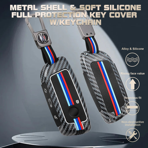x xotic tech Heavy Zinc Alloy Key Fob Cover Compatible with BMW IX I5 X5 X6 X7 IX I7 5 7 Series 740i 760i 2023-2026, Full Protect Remote Metal Keys Holder Keychain with Carbon Fiber Pattern