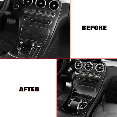 Carbon Fiber Black Gear Shift Panel Armrest Box Button Cover For Benz W205 W253