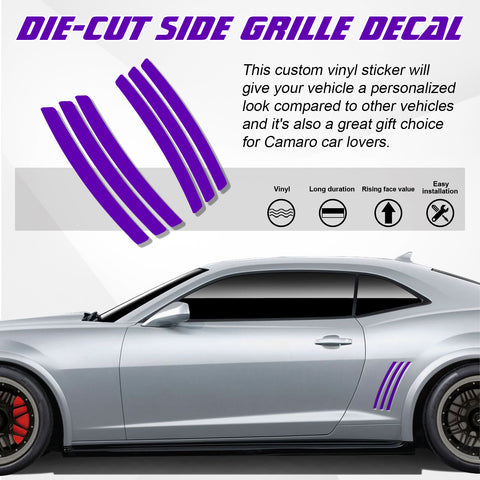 Xotic Tech 6pcs Car Body L&R Side Vent Insert Stripe Decal Vinyl Inlay Side Vent Gill Sticker Compatible with Chevrolet Camaro 2010-2015