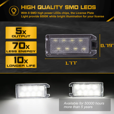 x xotic tech LED License Plate Lights Tag Lamps Replacement Compatible with Jeep Grand Cherokee Compass Patriot Fiat 500 Dodge Viper, Error Free 6000K Xenon White, 2Pcs