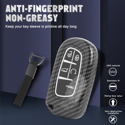 Glossy Carbon Fiber Style Remote Key Fob Shell+ Keychain For Jeep Grand Cherokee Compass