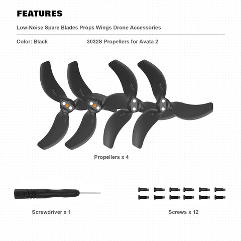 x xotic tech Propellers Replacement Compatible with DJI Avata 2, 3032S Low-Noise Spare Blades Props Wings Drone Accessories(4PCS)