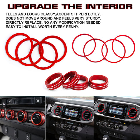Red Air Vent Outlet + AC Climate Knob Decor Cover For Toyota Tacoma 2016-2023