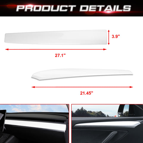Set Gloss White Dashboard + Door Panel Trim For Tesla Model 3 2021-2023 & Model Y 2020-up