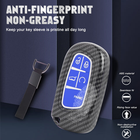 Glossy Carbon Fiber Style Remote Key Fob Shell+ Keychain For Jeep Grand Cherokee Compass