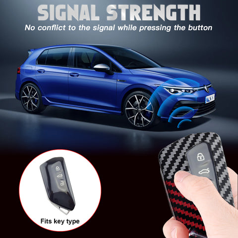 x xotic tech Glossy Black/Red Mix Color Carbon Fiber Texture Hard Plastic Key Fob Cover Case Compatible with Volkswagen MK8 VIII Golf/GTI ID.3 or Skoda Octavia or Seat Leon MK4 Tarraco Ateca