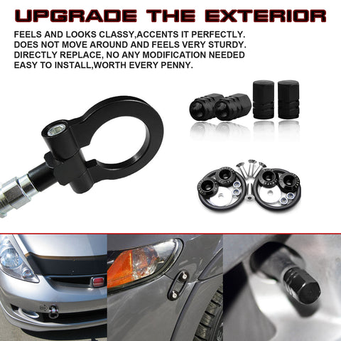 Set Tow Hook+Tire Valve Caps+Release Fasteners For Honda Fit 2010-2014 CRZ 2011+