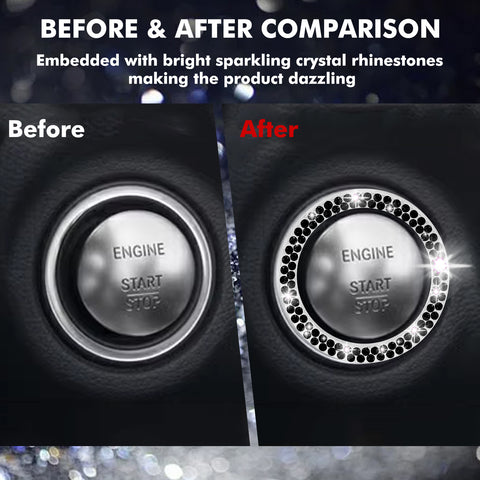 1/2 Packs Bling Diamond Car Engine Start Stop Button Surround Decor Ring Cover