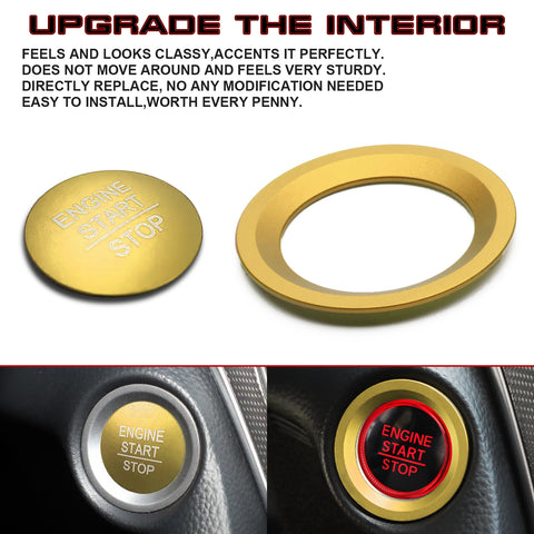 Set Gold Engine Start Button Cover + Ring Trim For Honda Civic Accord 10th Gen