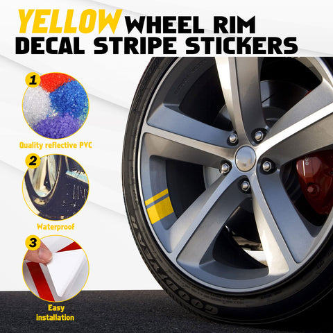 6Pcs Yellow Car Reflective Sporty Racing Style Tire Rim Stickers For 18-21 Inch Wheels