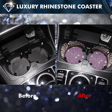 2pcs Cute Bling Car Cup Holder Coaster with Rhinestone Auto Interior Accessories