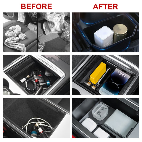 Console Armrest Organizer+Backseat Storage Container For Tesla Model Y 2021-2023