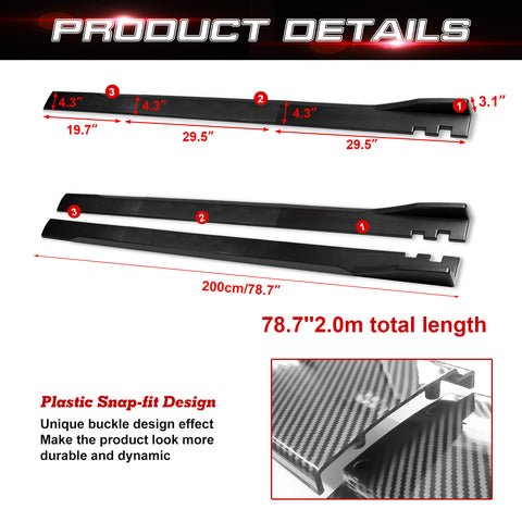 78.7 Inch/2M Car Lower Side Skirts Protect Rocker Panel Splitter Winglets Diffuser Bottom Line Extension Body Kit Universal Fit Most Vehicles (Carbon Fiber Pattern w/ Carbon Fiber Strip)