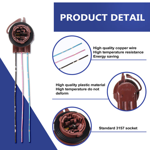 4pcs 3156 3157 Female Socket Wiring Harness Adapters, Extension Repair Replacement Retrofit for LED Bulbs