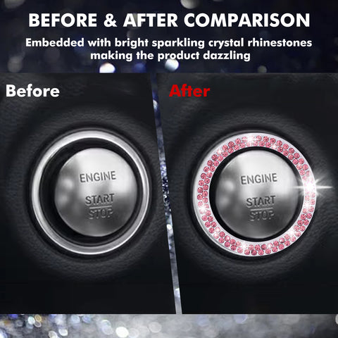 1/2 Packs Bling Diamond Car Engine Start Stop Button Surround Decor Ring Cover