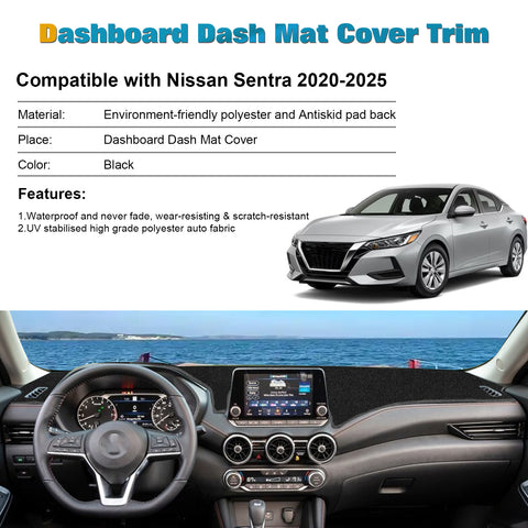 Black Dashboard Mat Poly Carpet DashMat Non-Slip Cover For Nissan Sentra 2020-25