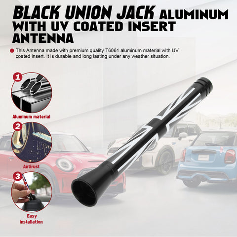 Xotic Tech Car Short/Long Antenna Union Jack Flag Checkerboard Theme Compatible with Mini Cooper All Models