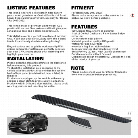 Carbon Fiber Look Dashboard Lower Stripe Molding Trim For Honda CR-V 2017-2022